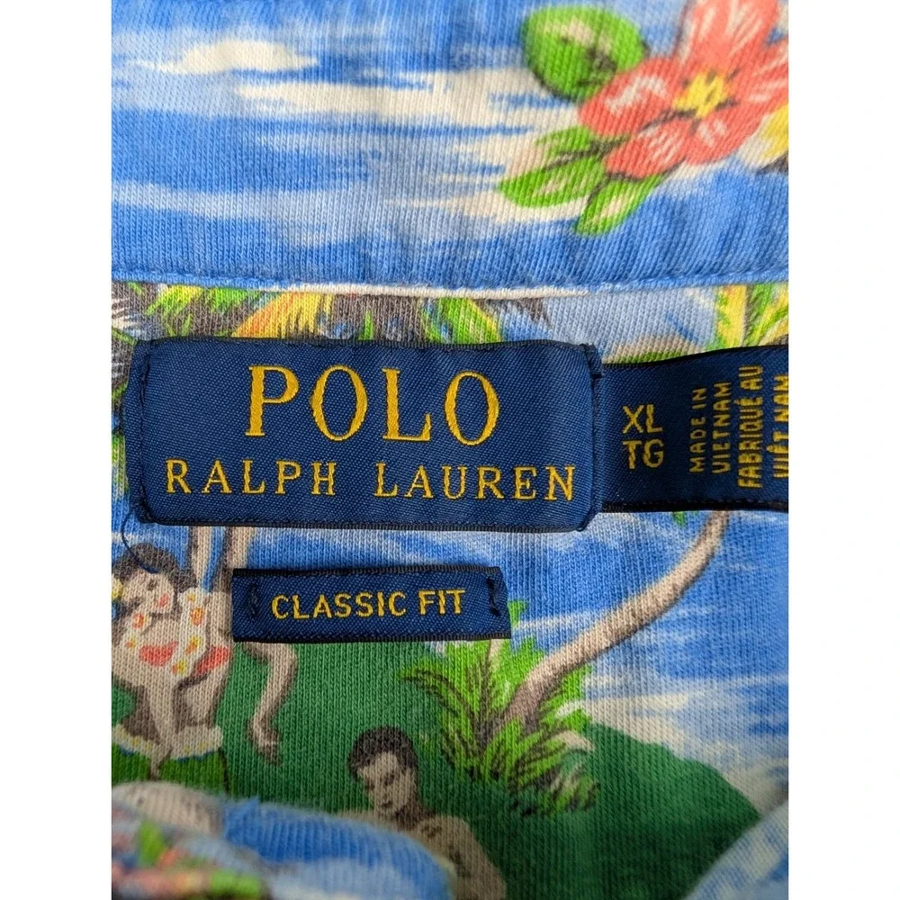 Ralph Lauren Polo Shirt Men's XL Blue Orange Hula Girl Hawaiian Island‎ Tropic